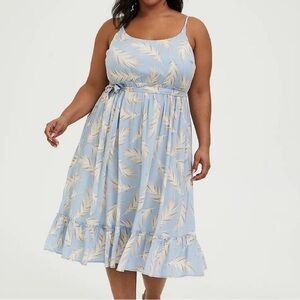 Torrid Light Blue Feather Challis Tie Midi Dress